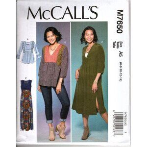 McCall's M7650 Misses 6 to 14 Top, Tunic and Boho Dresses Sewing Pattern New